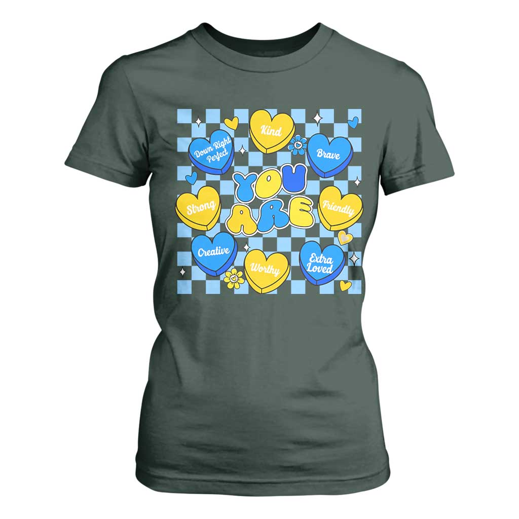 World Down Syndrome Day T Shirt For Women Blue Yellow Ribbon Retro Heart Love