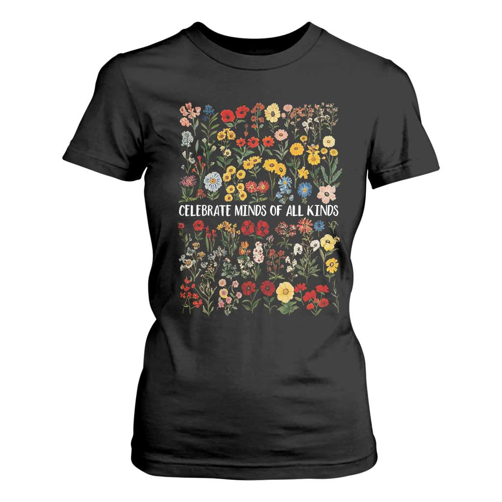 Autism Support T Shirt For Women Neurodiversity Celebrate Minds of All Kinds