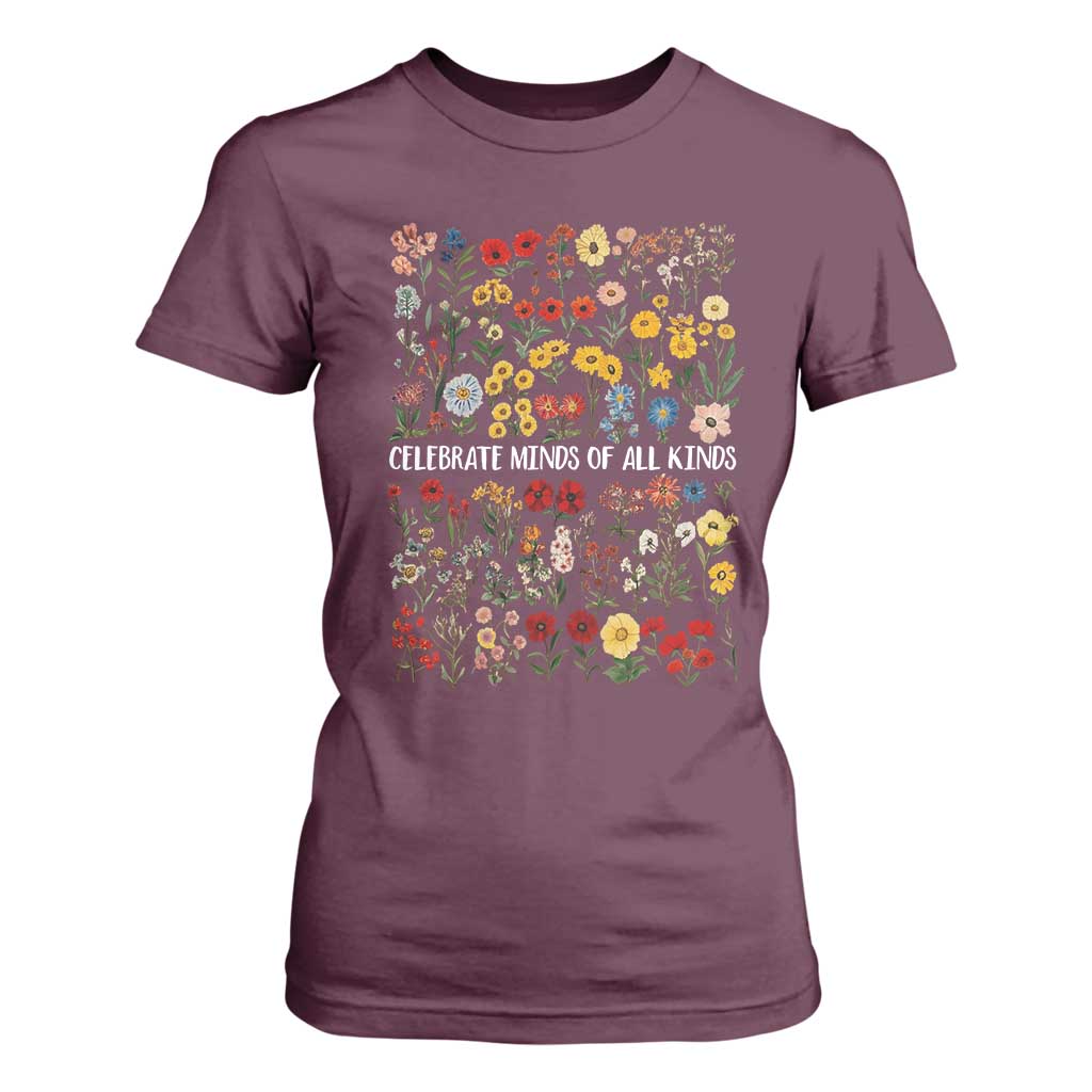 Autism Support T Shirt For Women Neurodiversity Celebrate Minds of All Kinds