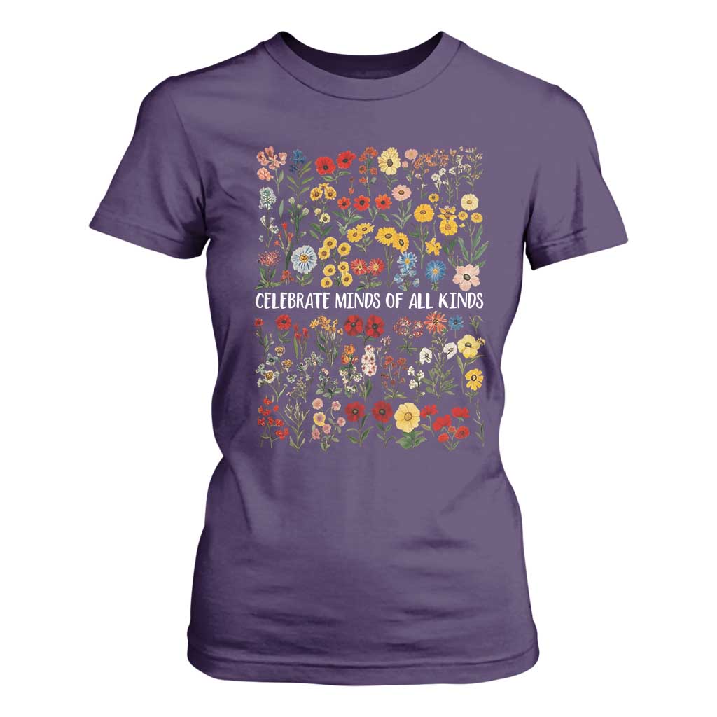Autism Support T Shirt For Women Neurodiversity Celebrate Minds of All Kinds