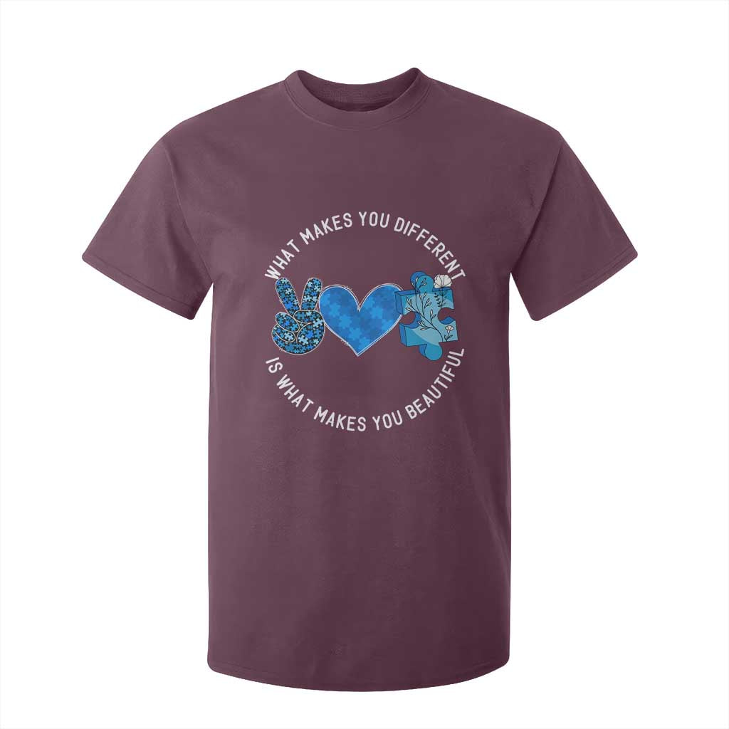 Autism Support T Shirt For Kid What Makes You Different Is What Makes You Beautiful