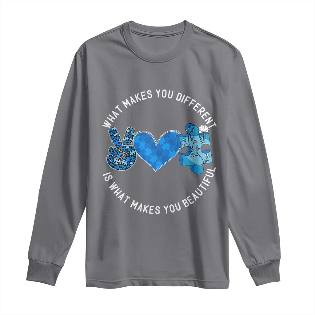Autism Support Long Sleeve Shirt What Makes You Different Is What Makes You Beautiful