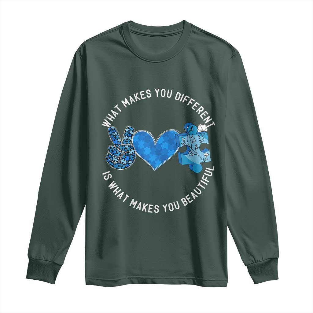Autism Support Long Sleeve Shirt What Makes You Different Is What Makes You Beautiful