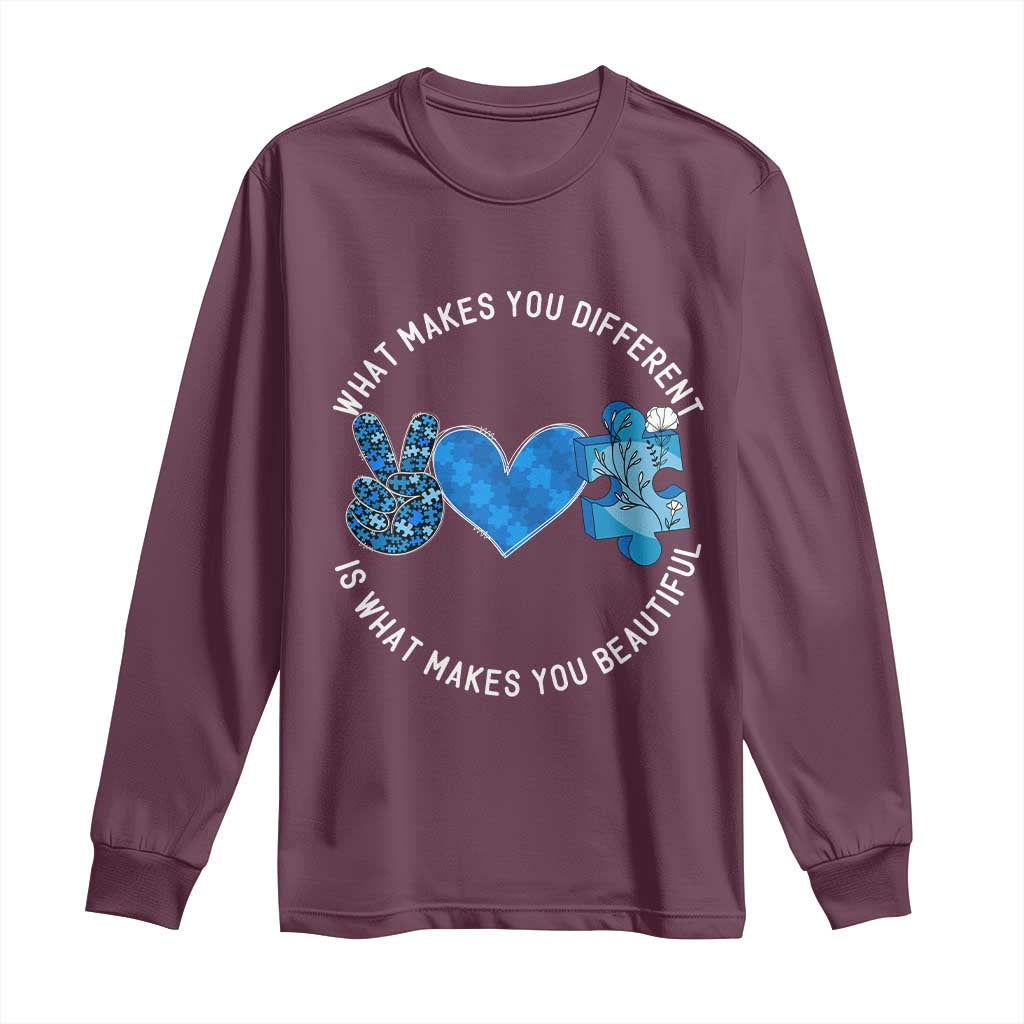 Autism Support Long Sleeve Shirt What Makes You Different Is What Makes You Beautiful
