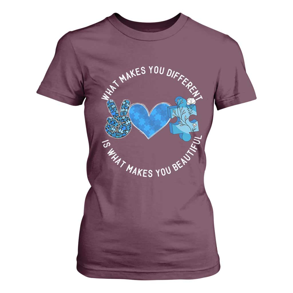 Autism Support T Shirt For Women What Makes You Different Is What Makes You Beautiful