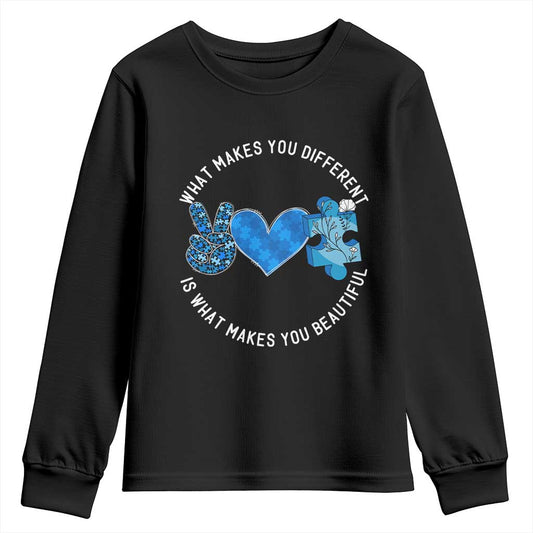 Autism Support Youth Sweatshirt What Makes You Different Is What Makes You Beautiful