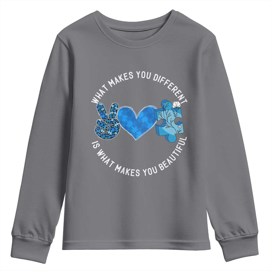 Autism Support Youth Sweatshirt What Makes You Different Is What Makes You Beautiful