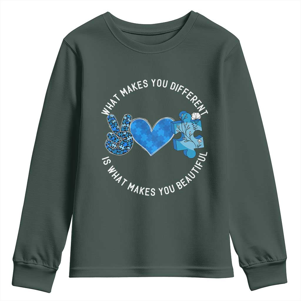 Autism Support Youth Sweatshirt What Makes You Different Is What Makes You Beautiful