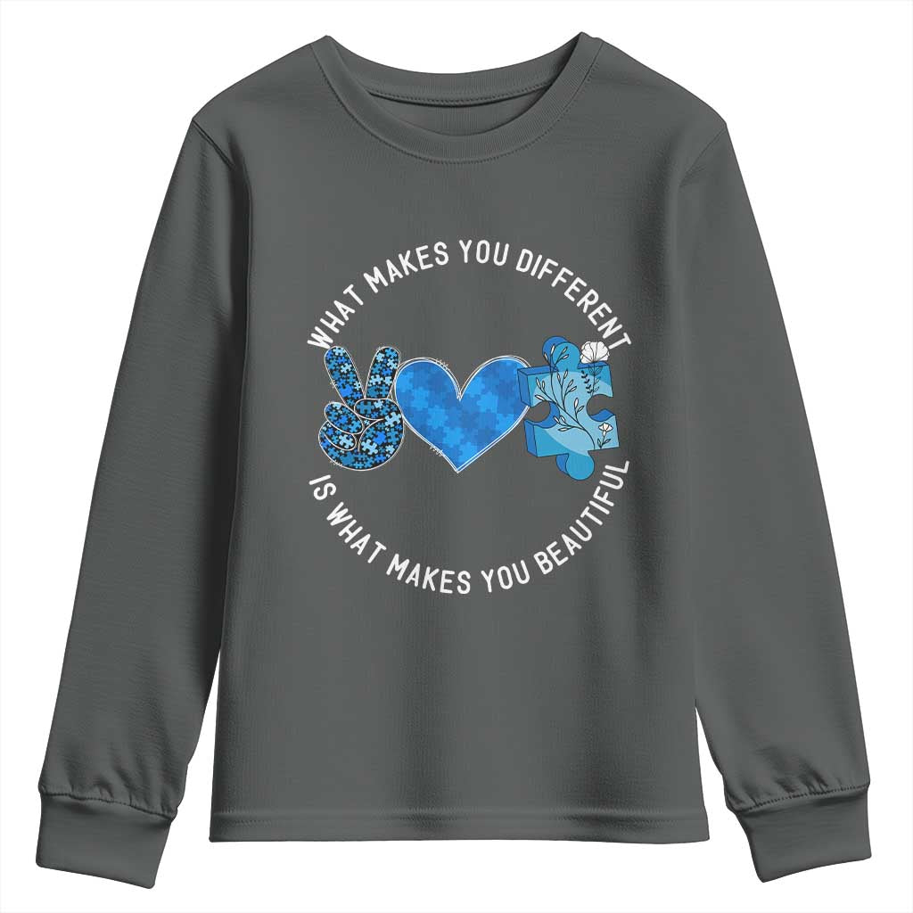 Autism Support Youth Sweatshirt What Makes You Different Is What Makes You Beautiful
