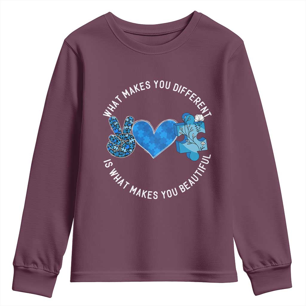 Autism Support Youth Sweatshirt What Makes You Different Is What Makes You Beautiful
