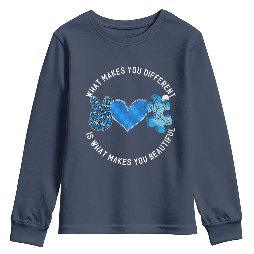 Autism Support Youth Sweatshirt What Makes You Different Is What Makes You Beautiful