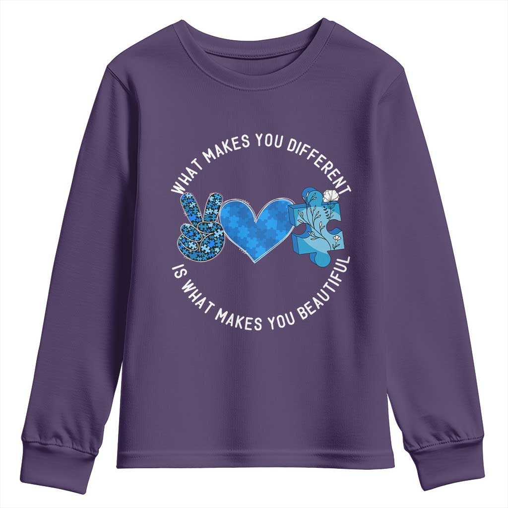 Autism Support Youth Sweatshirt What Makes You Different Is What Makes You Beautiful