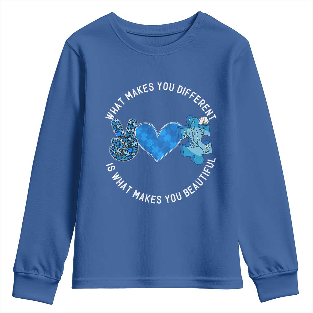 Autism Support Youth Sweatshirt What Makes You Different Is What Makes You Beautiful