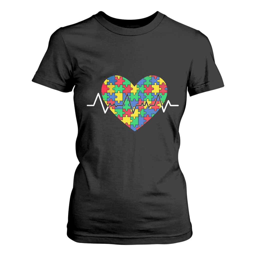 Autism Support Love Heart Puzzle Acceptance T Shirt For Women