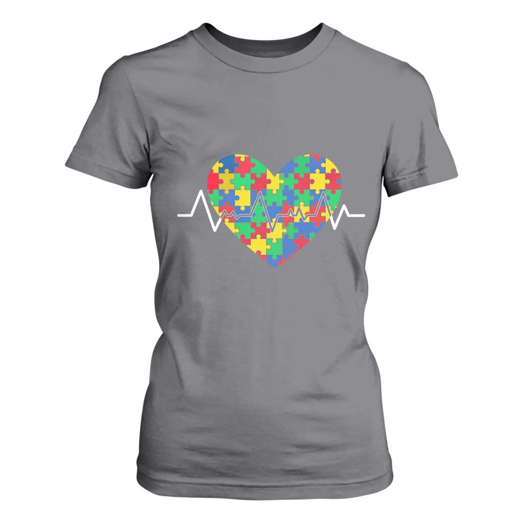 Autism Support Love Heart Puzzle Acceptance T Shirt For Women