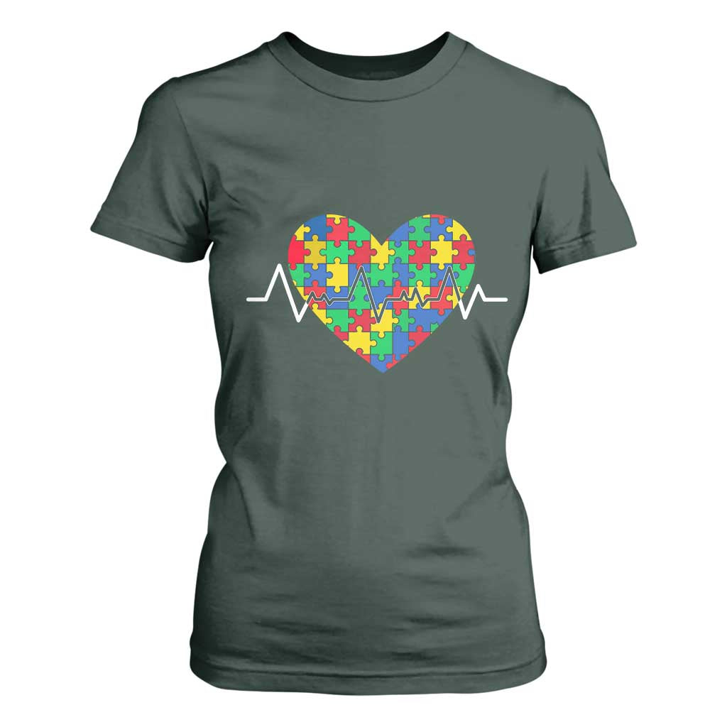 Autism Support Love Heart Puzzle Acceptance T Shirt For Women
