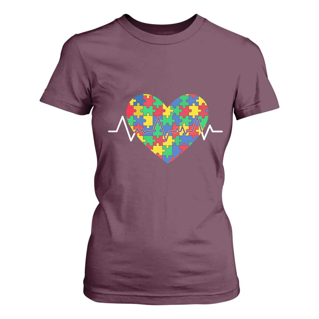Autism Support Love Heart Puzzle Acceptance T Shirt For Women