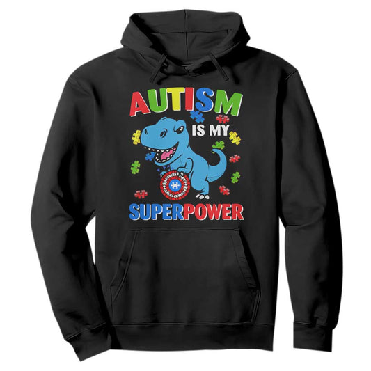 Autism Support Is My Superpower Hoodie Cute Dinosaur Dino Kids Boys
