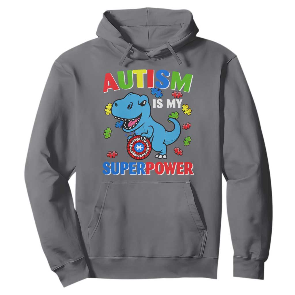 Autism Support Is My Superpower Hoodie Cute Dinosaur Dino Kids Boys