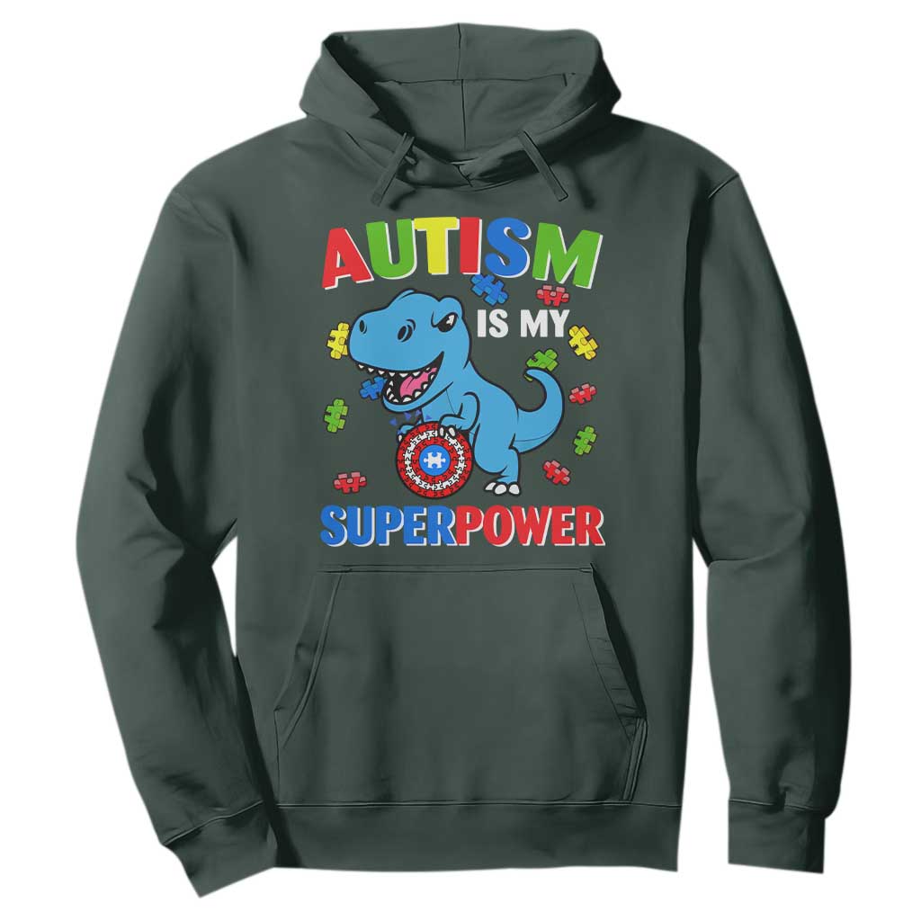 Autism Support Is My Superpower Hoodie Cute Dinosaur Dino Kids Boys