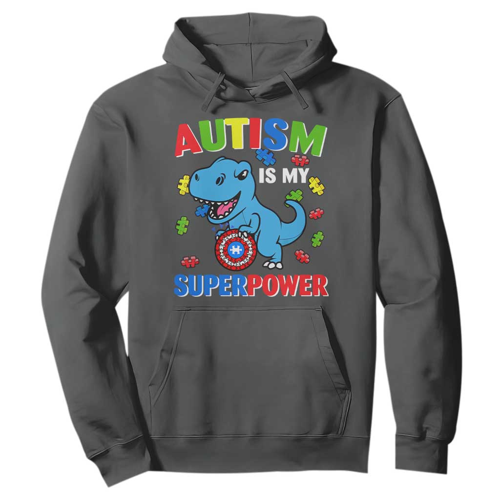 Autism Support Is My Superpower Hoodie Cute Dinosaur Dino Kids Boys