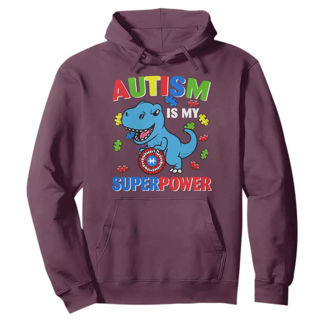 Autism Support Is My Superpower Hoodie Cute Dinosaur Dino Kids Boys