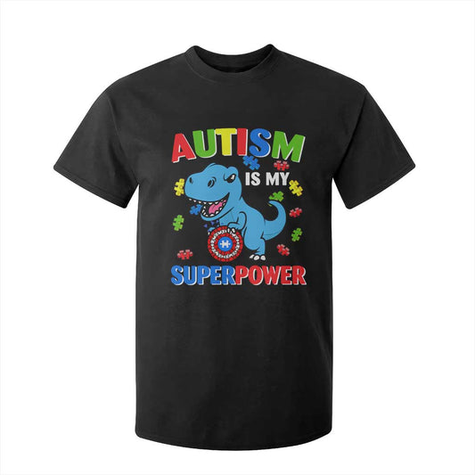 Autism Support Is My Superpower T Shirt For Kid Cute Dinosaur Dino Kids Boys