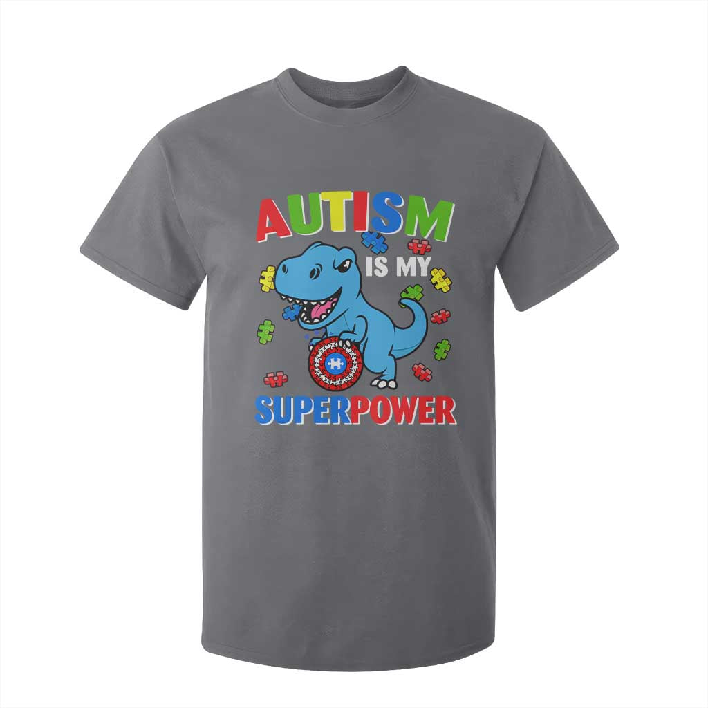 Autism Support Is My Superpower T Shirt For Kid Cute Dinosaur Dino Kids Boys