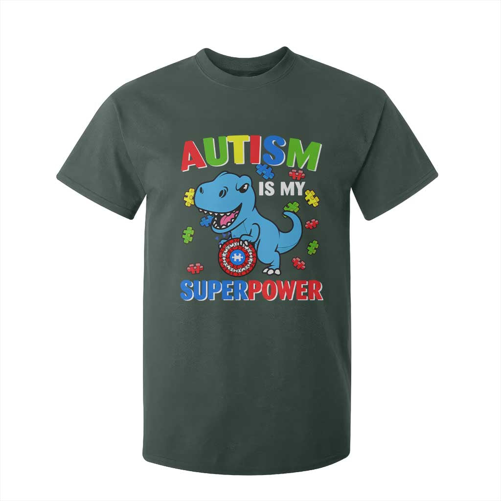 Autism Support Is My Superpower T Shirt For Kid Cute Dinosaur Dino Kids Boys