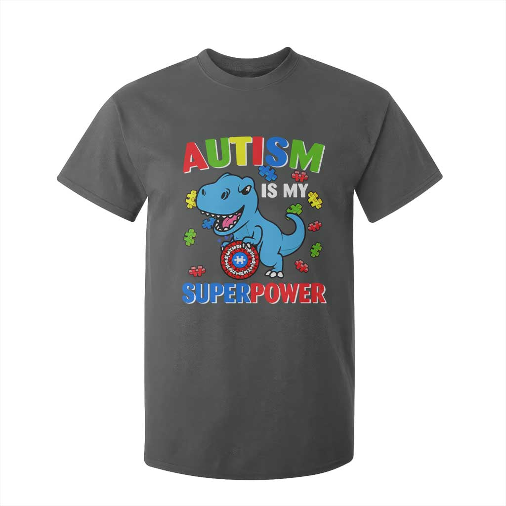 Autism Support Is My Superpower T Shirt For Kid Cute Dinosaur Dino Kids Boys
