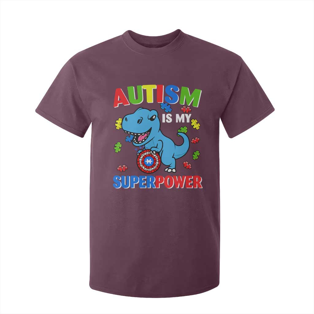 Autism Support Is My Superpower T Shirt For Kid Cute Dinosaur Dino Kids Boys