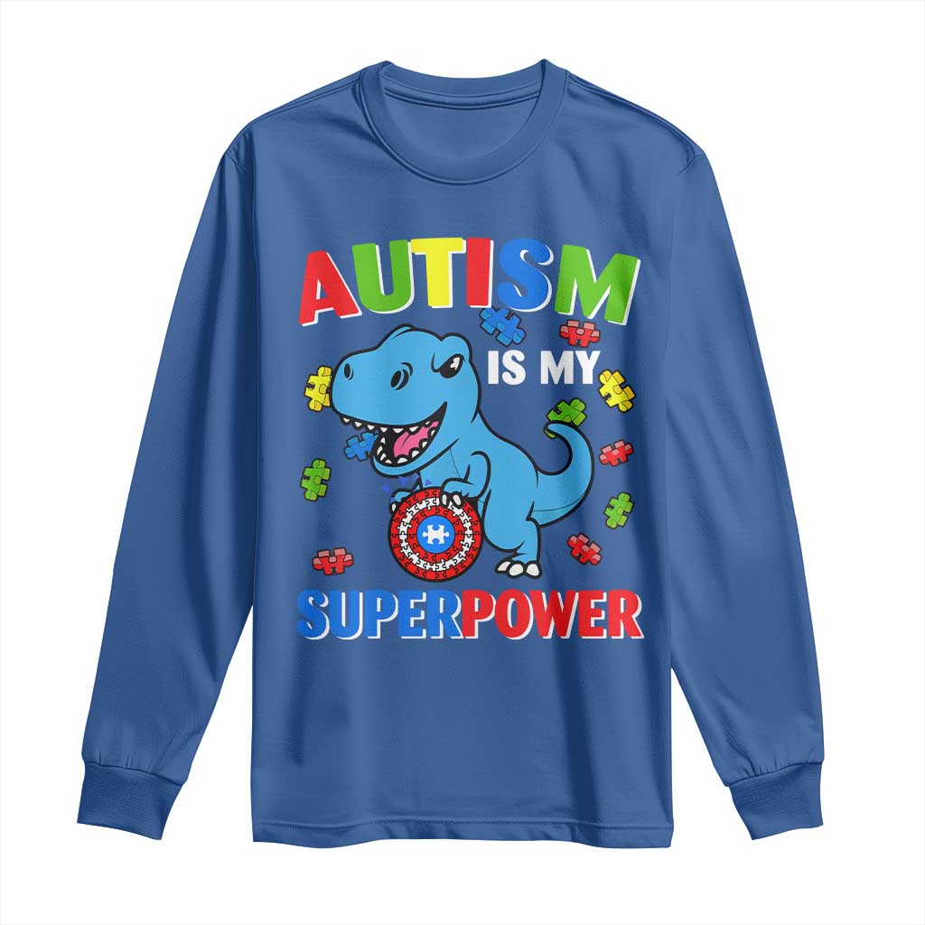 Autism Support Is My Superpower Long Sleeve Shirt Cute Dinosaur Dino Kids Boys