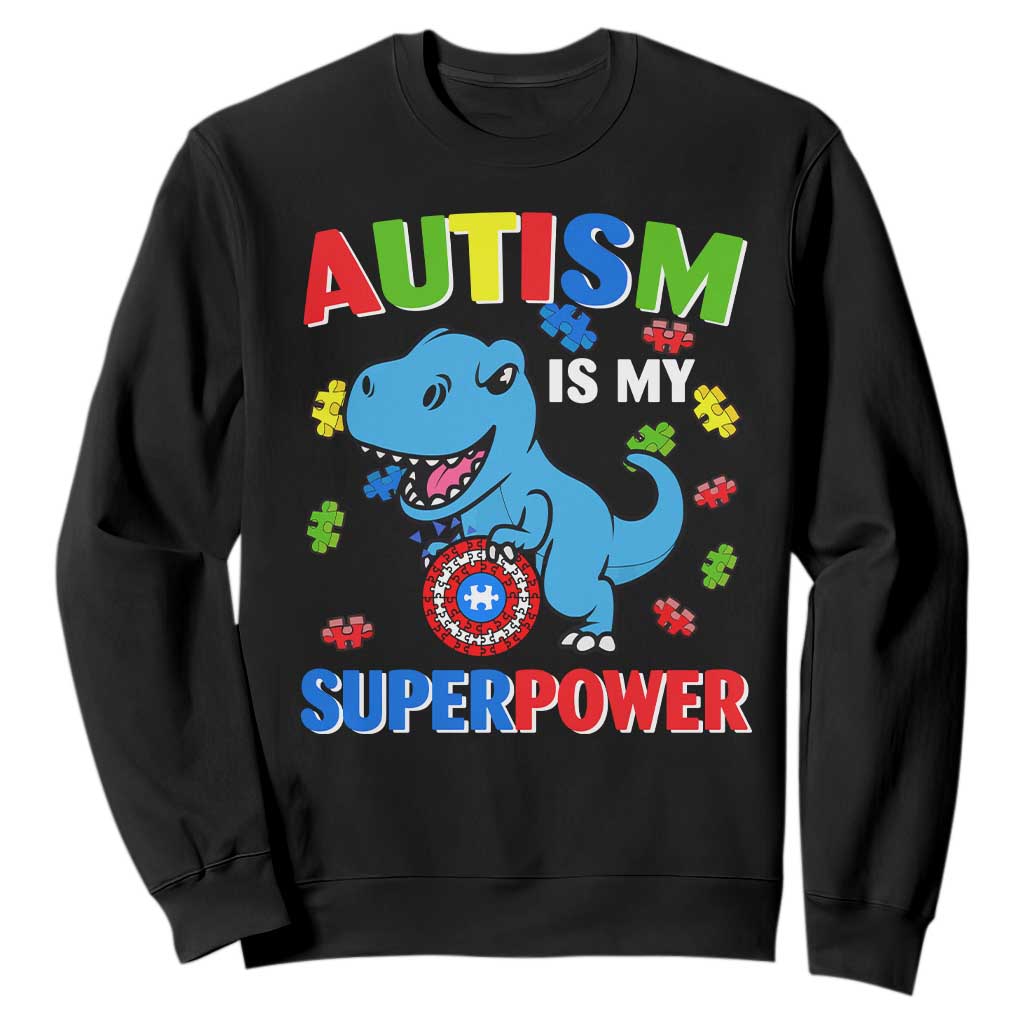 Autism Support Is My Superpower Sweatshirt Cute Dinosaur Dino Kids Boys