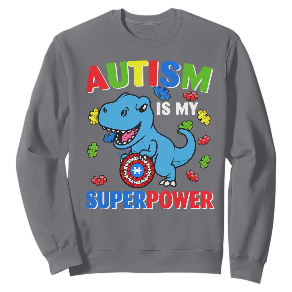 Autism Support Is My Superpower Sweatshirt Cute Dinosaur Dino Kids Boys