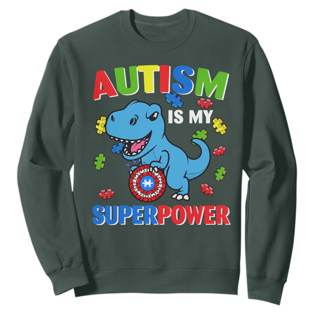 Autism Support Is My Superpower Sweatshirt Cute Dinosaur Dino Kids Boys