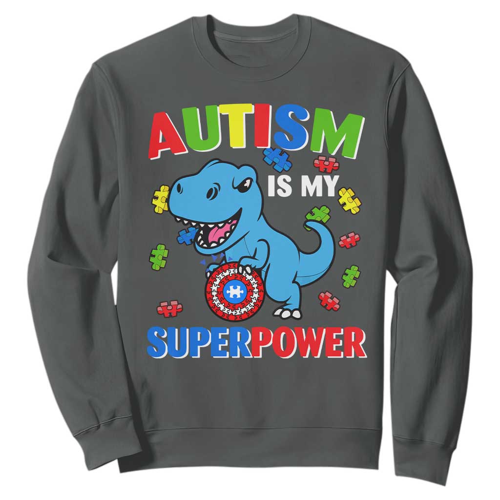 Autism Support Is My Superpower Sweatshirt Cute Dinosaur Dino Kids Boys