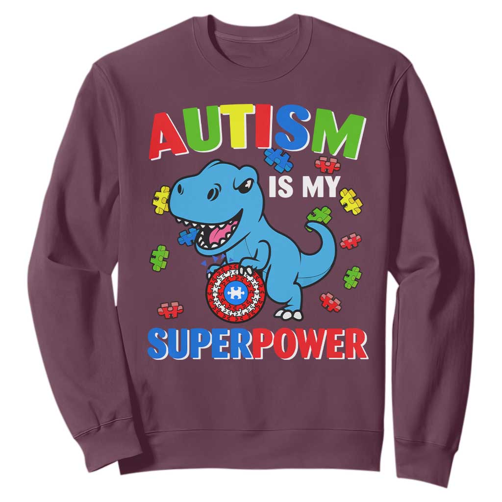 Autism Support Is My Superpower Sweatshirt Cute Dinosaur Dino Kids Boys