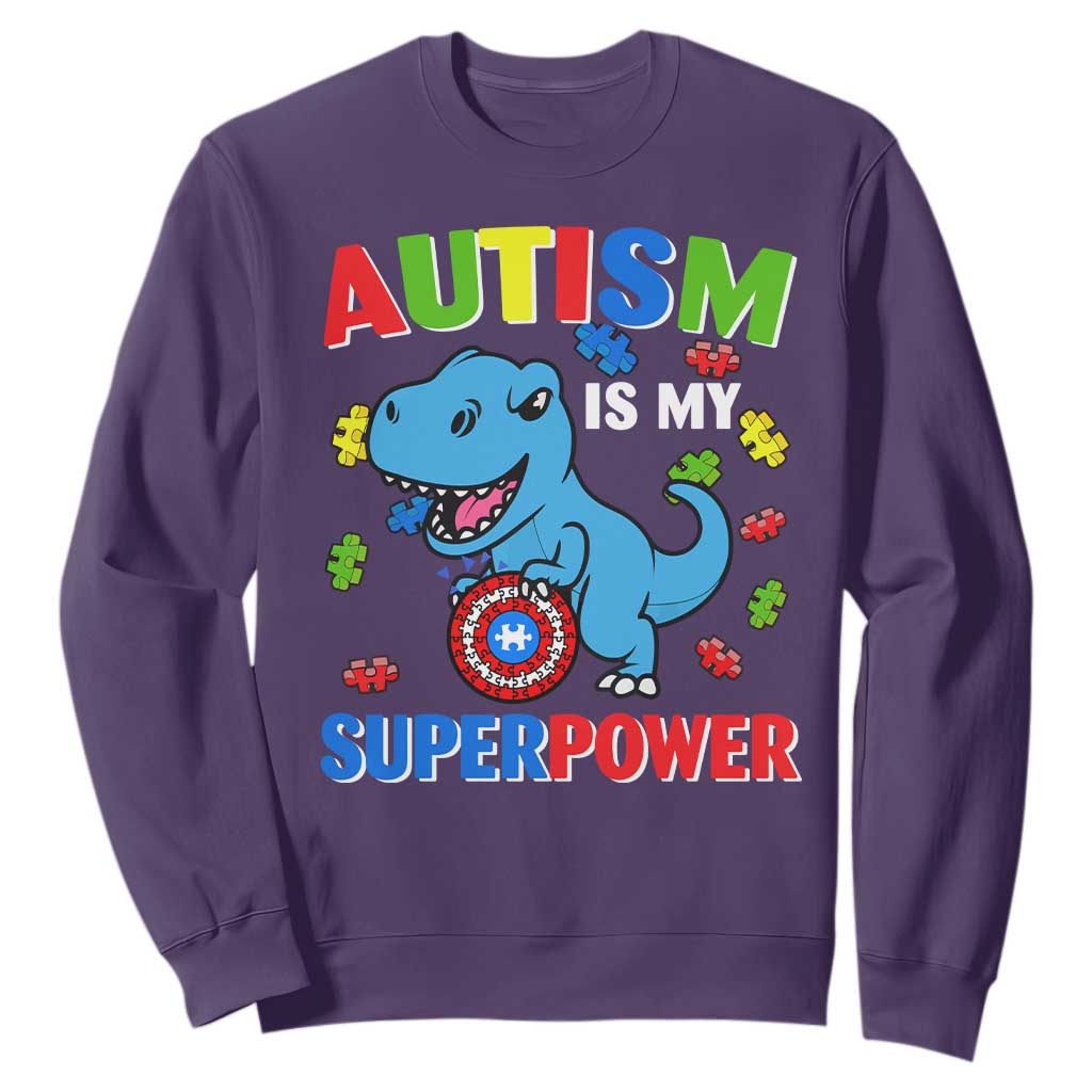 Autism Support Is My Superpower Sweatshirt Cute Dinosaur Dino Kids Boys