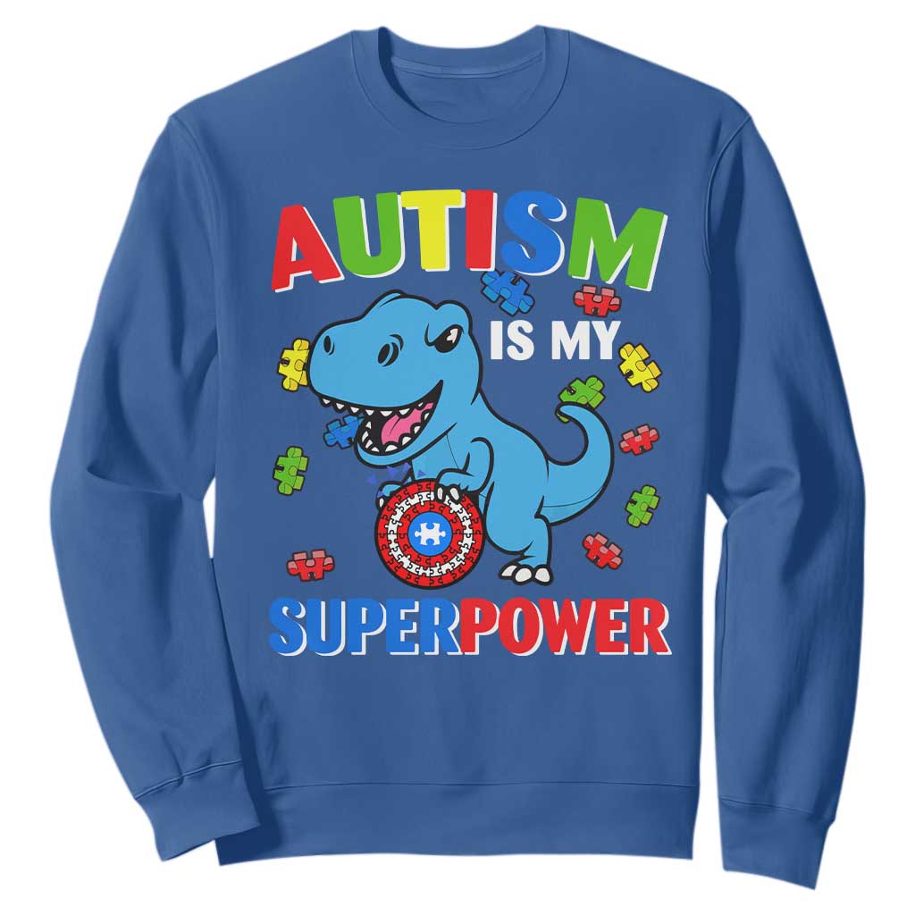 Autism Support Is My Superpower Sweatshirt Cute Dinosaur Dino Kids Boys