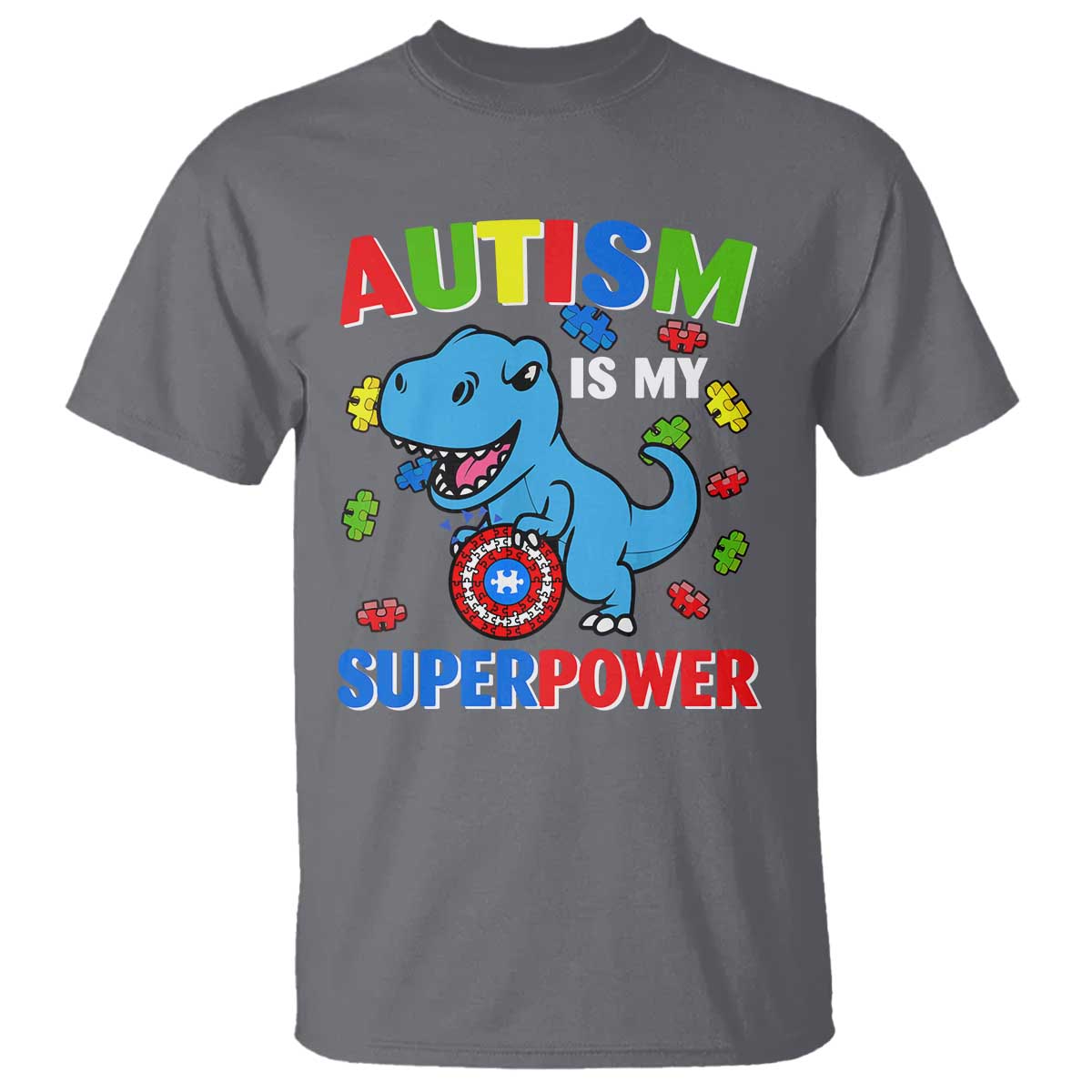 Autism Support Is My Superpower T Shirt Cute Dinosaur Dino Kids Boys