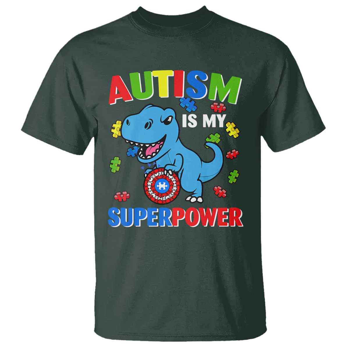 Autism Support Is My Superpower T Shirt Cute Dinosaur Dino Kids Boys