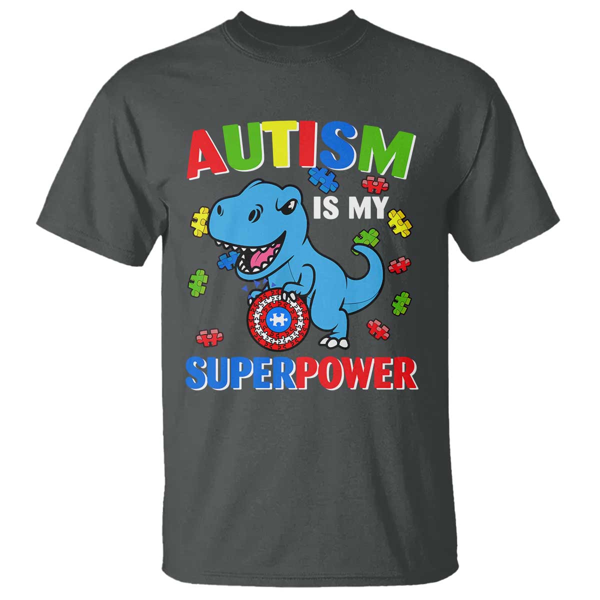 Autism Support Is My Superpower T Shirt Cute Dinosaur Dino Kids Boys