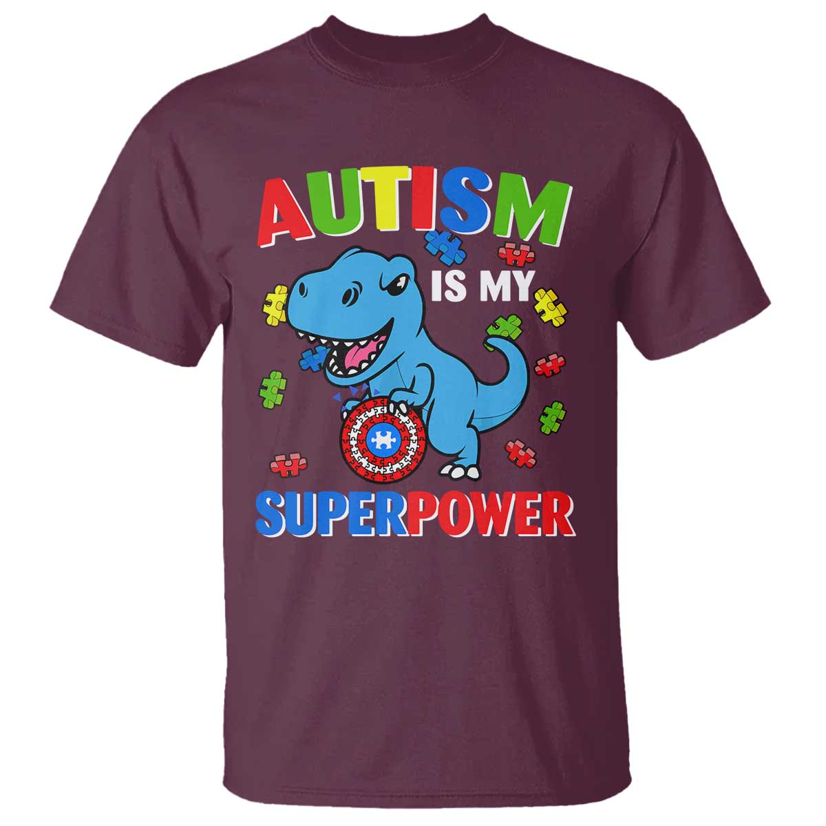 Autism Support Is My Superpower T Shirt Cute Dinosaur Dino Kids Boys