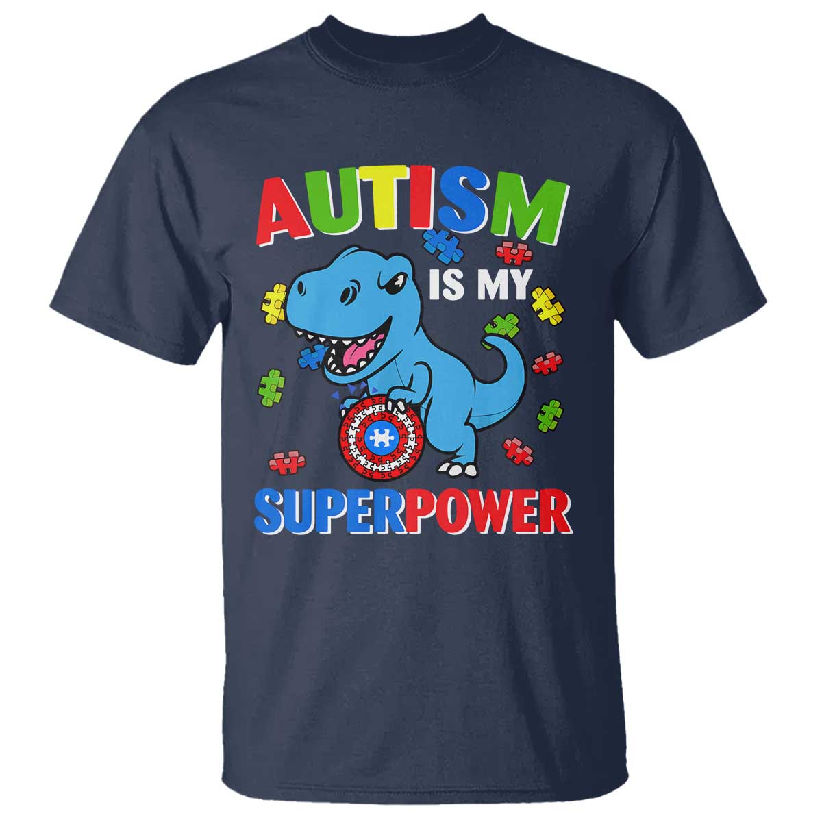 Autism Support Is My Superpower T Shirt Cute Dinosaur Dino Kids Boys