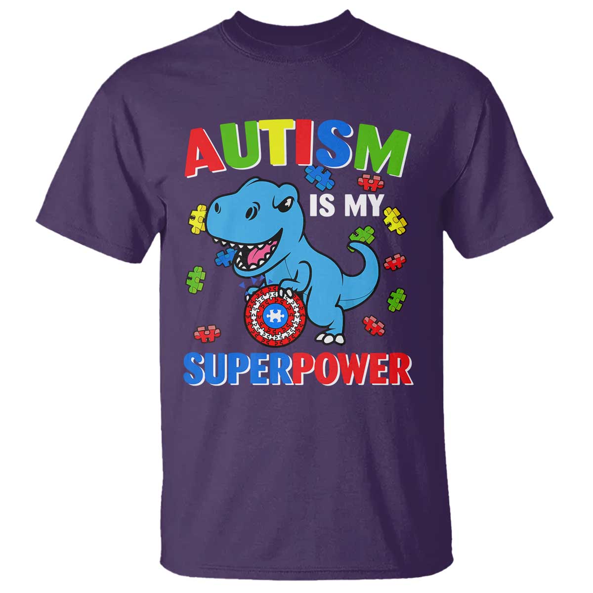 Autism Support Is My Superpower T Shirt Cute Dinosaur Dino Kids Boys