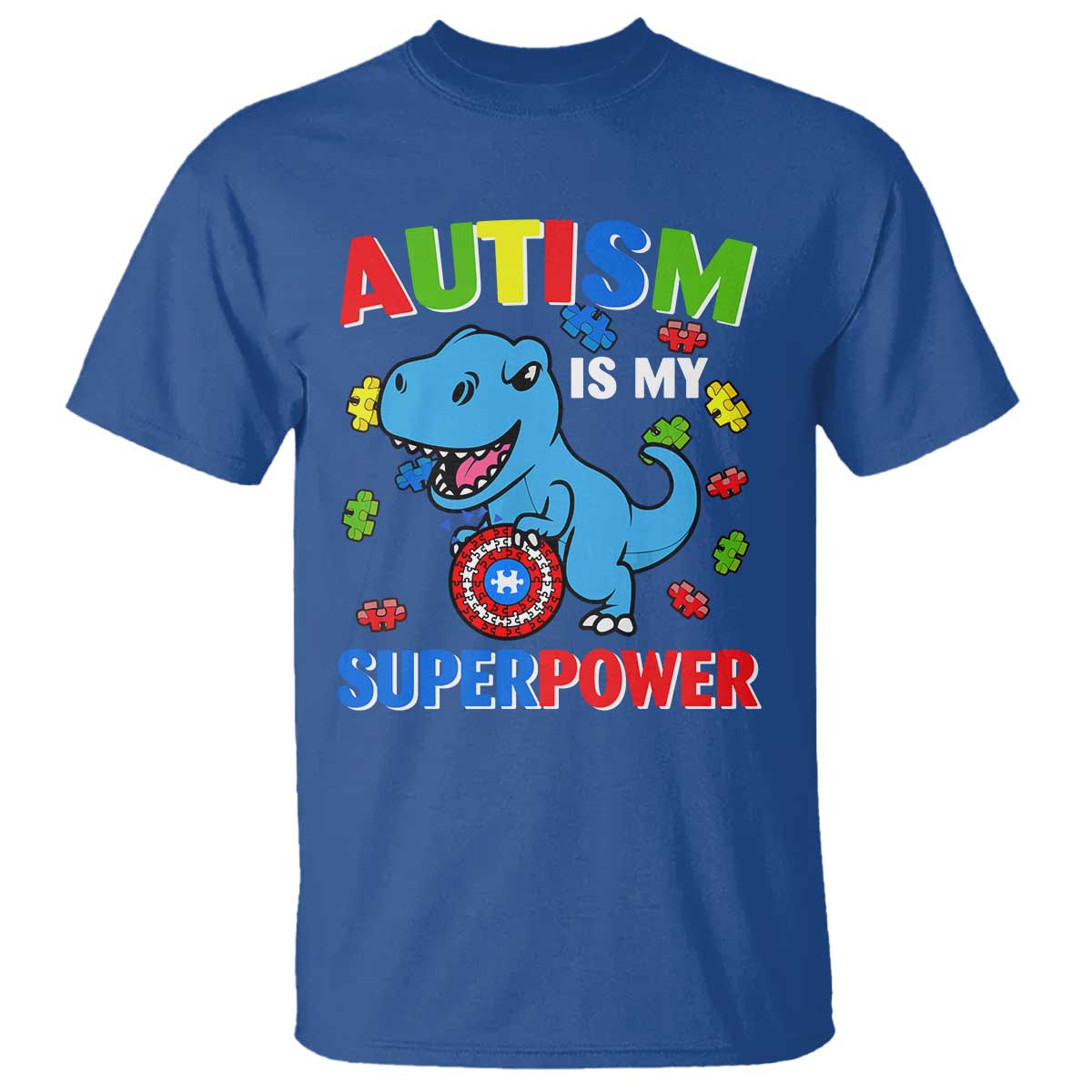 Autism Support Is My Superpower T Shirt Cute Dinosaur Dino Kids Boys