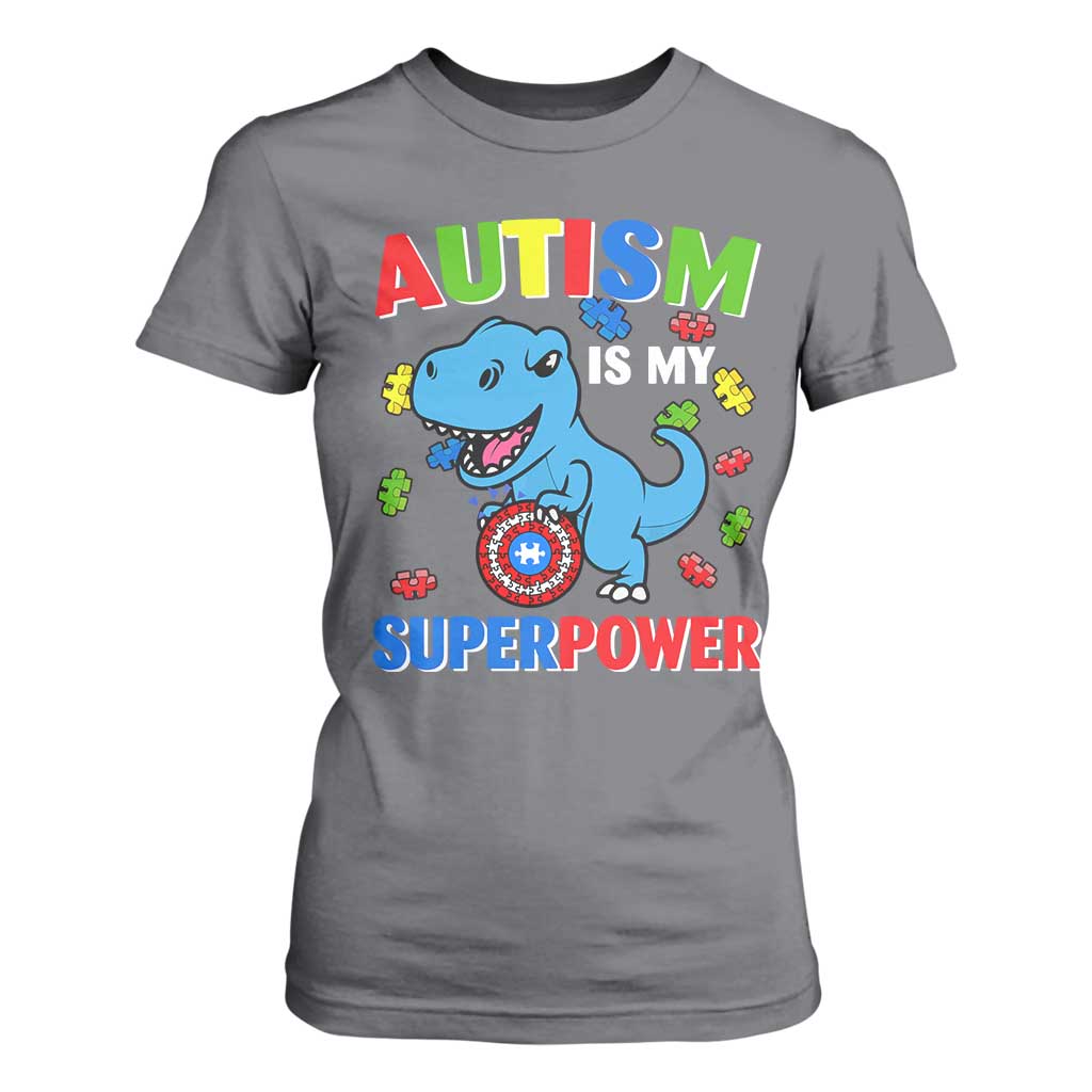 Autism Support Is My Superpower T Shirt For Women Cute Dinosaur Dino Kids Boys