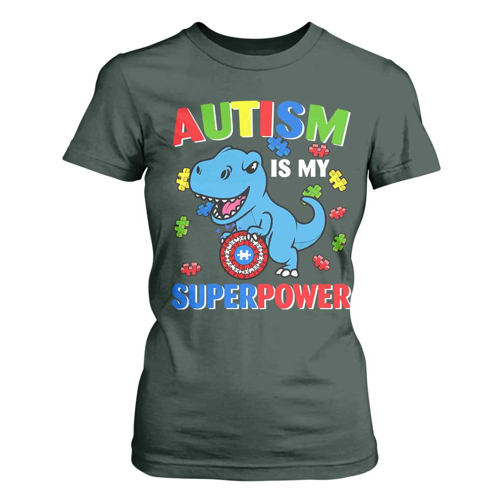 Autism Support Is My Superpower T Shirt For Women Cute Dinosaur Dino Kids Boys