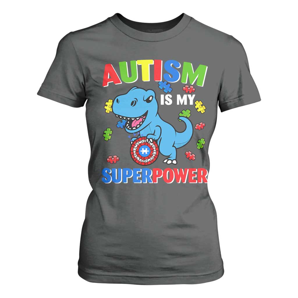 Autism Support Is My Superpower T Shirt For Women Cute Dinosaur Dino Kids Boys
