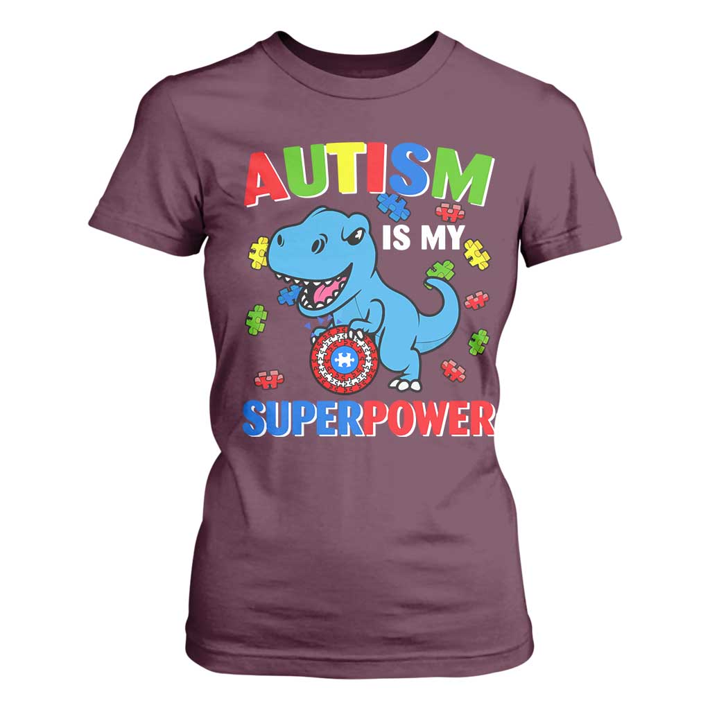 Autism Support Is My Superpower T Shirt For Women Cute Dinosaur Dino Kids Boys